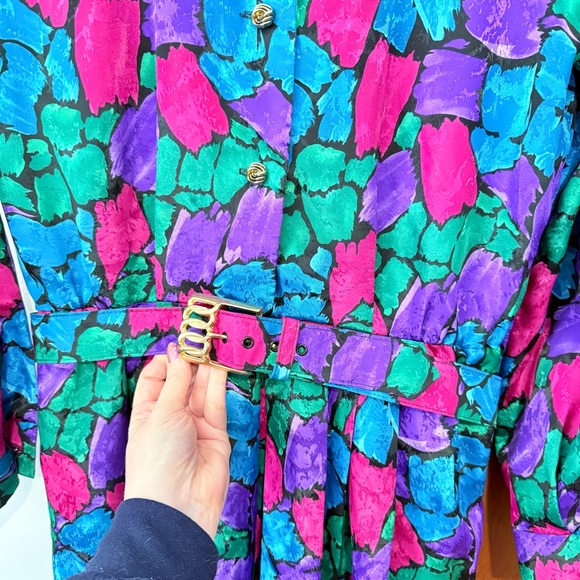 Vintage 1980s Stained Glass Belted Dress - Picture 4 of 6